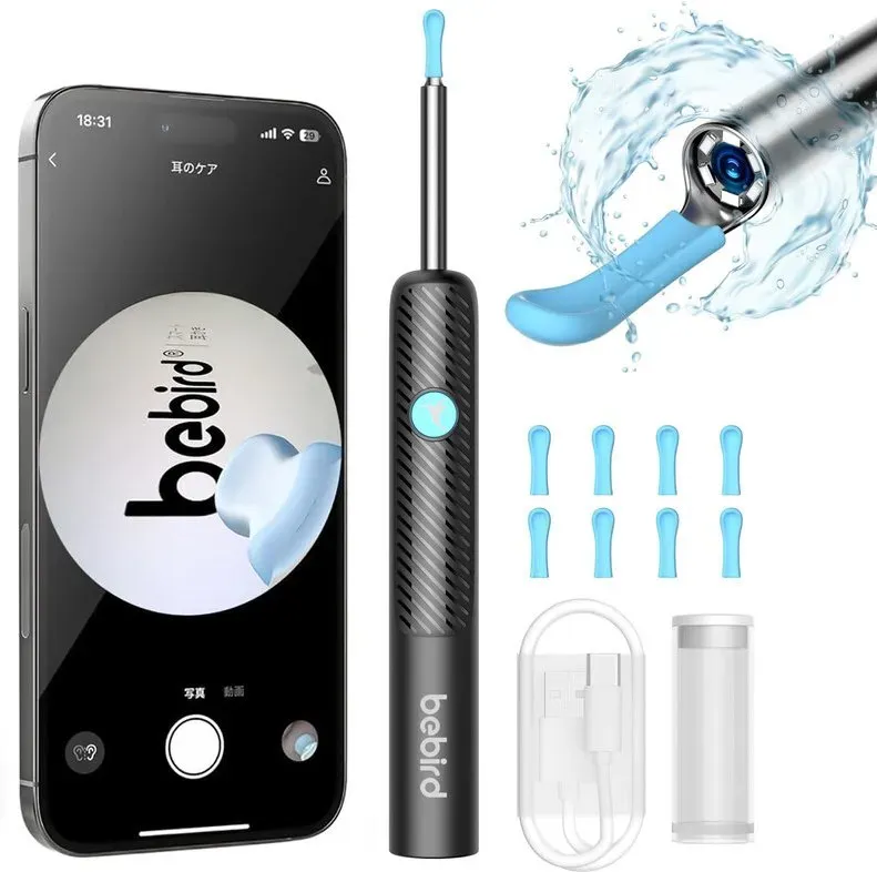 Bebird T3 Ohrenschmalzentferner mit Kamera, 1080P HD WiFi Otoskop mit weichem Silikon-Ohrlöffel, 3,5 mm ultradünner Ohrreiniger mit 6 LEDs, IP67 wasserfestes Ohrschaber-Set für Erwachsene und Kinder, kompatibel mit iOS und Android