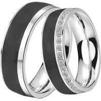 Trauring DOOSTI "Schmuck Geschenk Edelstahl Trauring Ehering Partnerring LIEBE" Gr. 62, schwarz (edelstahlfarben, schwarz), Fingerringe, Damen, 62, ohne Zirkonia, Carbon Edelstahl, 6,5mm, Carbon, Edelstahl, Trauring, wahlweise mit oder ohne Zirkonia