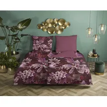 DESCANSO Wendebettwäsche Farze Blumen Rot 155 x 220 cm + 80 x 80 cm