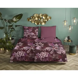 DESCANSO Wendebettwäsche Farze Blumen Rot 155 x 220 cm + 80 x 80 cm