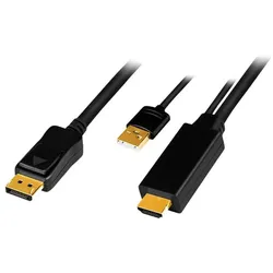LogiLink HDMI-Anschlusskabel HDMI-A-Stecker und USB-A-Stecker an DisplayPort-Stecker schwarz 2 m