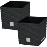 KOTARBAU® 2er Set Blumentöpfe 4 L Höhe: 17 cm Anthrazit Pflanzentopf aus Kunststoff Übertopf mit Innentopf Blumentopf Set wie Rattan Pflanzentopf Innen Außen