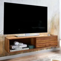 KADIMA DESIGN Lowboard Hängend Sheesham Massivholz 108x25x34 cm TV-Schrank Braun, Design Fernsehtisch mit Stauraum, Fernsehschrank Wand Modern, TV-Kommode