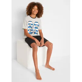 bonprix Shorty BONPRIX "Shorty mit weicher Baumwolle (4-tlg. Set)", Jungen, Gr. 176/182, blau (blau gestreift, dunkelblau, grau meliert bedruckt, schwarz), Jersey, Obermaterial: 95% Baumwolle, 5% Viskose.