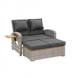 greemotion Rattan-Lounge Bahia Style 3-in-1 mit Teilen aus Teak, Gartensofa mit Bettfunktion, inkl. Hocker, grau, ca.117 x 93 x 74 cm