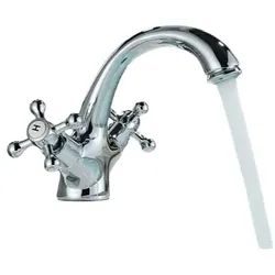 KLARWERK EVA | Vintage Wasserhahn Bad Chrom glänzend Bad Armatur | Retro Premium Edelstahl Armatur für Waschbecken | Hotel Gastro Mischbatterie 2 Anschlüsse