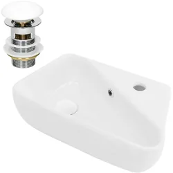 LuxeBath Keramik Waschbecken Handwaschbecken mit Ablaufgarnitur Weiß 450x270x130mm