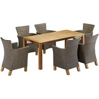 Merxx Garten-Essgruppe »Toskana«, (13 tlg.), 6 Sessel, Tisch 185x90cm, Polyrattan/Akazie,