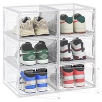 FUNLAX Schuhboxen Stapelbar Transparent, 6er Pack Schuhkarton mit Deckel, Schuhaufbewahrung Platzsparend, für Flur, Wohnzimmer, Schlafzimmer, bis Größe 46