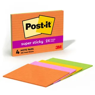 Post-it Super Haftnotizen, 20,3 x 15,2 cm, 4 Blöcke, 2 x die Haftkraft, Energy Boost Collection, helle Farben, recycelbar (6845-SSPL)