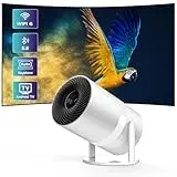 Mini Beamer Unterstützt 4K 1080P, Android und Integrierten Apps, Tragbarer Projektor mit WiFi 6 und Bluetooth, Auto Trapezkorrektur, Beamer Klein 210° Dreh Kompatibel mit TV Stick, HDMI, USB