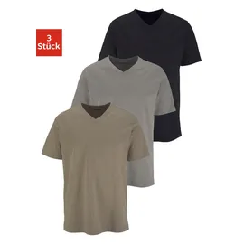 H.I.S. H.I.S T-Shirt mit V-Ausschnitt, V-neck, Unterziehshirt (3er-Pack) unifarben, V-neck, aus Baumwolle grau|grün|schwarz 7/XL