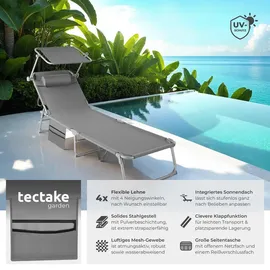 Tectake tectake® Sonnenliege, Grau, Kunststoff, 68x111x161 cm, Gartenmöbel, Gartenliegen