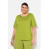 Ulla Popken T-Shirt Halbarm mit Flecht-Zierkante Grün 54/56