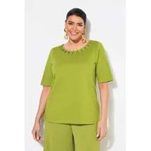 Ulla Popken T-Shirt Halbarm mit Flecht-Zierkante Grün 54/56