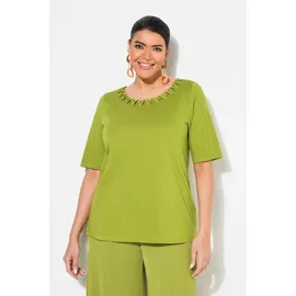 Ulla Popken T-Shirt Halbarm mit Flecht-Zierkante Grün 54/56
