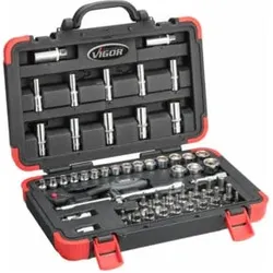 VIGOR Innenvierkant Antrieb 10 = 3/8 Zoll Steckschlüssel-Satz V2305N ∙ Vierkant hohl 10 mm (3/8 Zoll) ∙ Vierkant massiv 10 mm (3/8 Zoll) ∙ - ∙ Anzahl Werkzeuge: 61