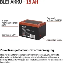 EMOS wartungsfreier Bleiakku 12V 15Ah Faston 6,3mm Anschluss - für Elektromotore, Handhabungstechnik, Gabelstapler, Reha, B9...