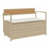 vidaXL Gartenbank mit Stauraum und Kissen Beige Poly Rattan