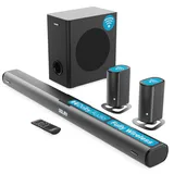 Majority Everest Bluetooth Soundbar für TV Geräte | 300W 5.1 Surround Sound Heimkino Soundsystem | Dolby-Audio Soundbar mit Kabellos Subwoofer & Abnehmbare Satelliten-Lautsprecher | HDMI ARC-Eingang