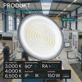 LUXULA LED-Hallenleuchte LX500136, HighBay, UFO, 150W, 15000lm, CCT, IP65