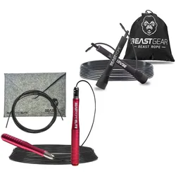 BEASTGEAR Elite Premium-Aluminium-Springseil 3m Speed-Fitness-Springseil oder 2,8m Speed-Fitness-Springseil aus Stahl Fitness Boxen, MMA, HIIT, Krafttraining und Double Unders Rot/Schwarz oder Schwarz - 