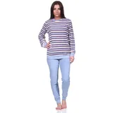 normann Damen Frottee Schlafanzug lang, Pyjama mit Bündchen in toller Streifen-Optik, Farbe:hellblau, Größe:40-42 - 40-42