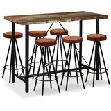 vidaXL 7-tlg. Bar-Set Altholz Massiv, Echtleder und Canvas