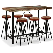 vidaXL 7-tlg. Bar-Set Altholz Massiv, Echtleder und Canvas
