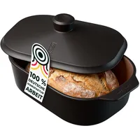 myromy® Bräter, Schmortopf & Brotbackform aus Keramik Natur-Ton: Bratentopf, Dampfgarer & Backform, Brottopf, Braten, Aufläufe & Eintopf – für Backofen, Grill & Feuer - Handmade in Germany (Coffee)