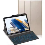 YHFZR Tastatur Hülle für Samsung Tab A8 2021, [Deutsches QWERTZ] Slim Hülle mit 7 Farben Beleuchtung Kabellose Tastatur mit Schützhülle für Samsung Galaxy Tab A8 SM-X200/205 10,5 Zoll, Gold