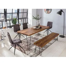 möbelando Esstisch BAGLI Massivholz Sheesham 160 cm Esszimmer-Tisch Holztisch Metallbeine Küchentisch Landhaus dunkel-braun - Braun