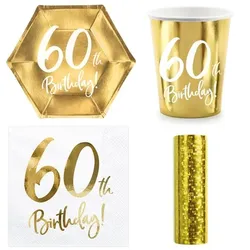 Party Geschirr 60. Geburtstag gold Partyset Einweggeschirr 60 Jahre Teller Becher Servietten