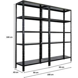 Proregal Mega Deal 2x Schwerlastregal Ares| HxBxT 180x90x40cm Fachlast 125 kg Schwarz