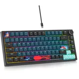 SOLIDEE Verkabelte 75% Mechanische Gaming-Tastatur,hot-swap-fähige Mechanische Tastatur mit Gasket Struktur,RGB-Hintergrundbeleuchtung,82 Tasten Kompakt TKL Tastatur mit Drehknopf(82 Monstor)