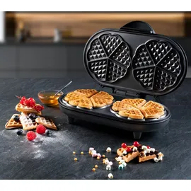 Bestron Doppel-Waffeleisen für klassische Herzwaffeln, Herzwaffeleisen mit Backampel & Antihaftbeschichtung, ideal für Kindergeburtstage, Ostern & Weihnachten, Farbe: Mattschwarz, ADWM1000BL