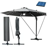 Brast Alu Ampelschirm Ø300cm Grau mit LED-Beleuchtung