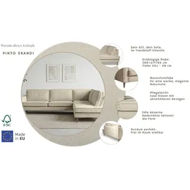 Home Affaire Ecksofa HOME AFFAIRE "Pinto Skandi, 290 cm, Chenille, Struktur, Ottomane links / rechts", beige (creme), B:290cm H:89cm T:217cm, 100% Polyester, Sofas, Ecksofa, mit Keder, Massivholzfüße Eiche geräuchert, Wellenunterfederung