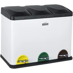 WellHome ECO-HOME Recycling-Müllbehälter mit 3 Fächern, Gesamtvolumen 45L aus Stahl und Kunststoff in Weiß