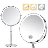 8-Zoll Kosmetikspiegel mit Beleuchtung, 10X/1X Vergrößerungsspiegel Doppelsei...