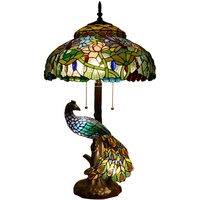 AIBOTY Pfau-Tischlampe im Tiffany-Stil Lotus Libellen-Buntglas-Schreibtischleuchten Europäische Retro Art Reading Beleuchtungskörper für Wohnzimmer, Schlafzimmer, Café, Bar, B 18 × H 30 Zoll
