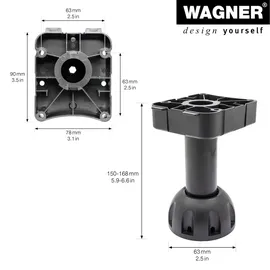 Wagner Küchenfuß/Möbelfuß KÜCHEN VERSTELLFUSS - Kunststoff, schwarz, Ø 80 x 150-170 mm, Anschraubplatte Ø 12040200