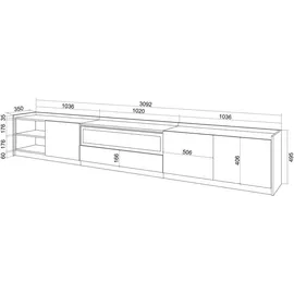 SKRAUT HOME Lowboard 310x50 cm Schwarz Eiche Holzwerkstoff