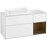 Villeroy & Boch Finion Waschtischunterschrank F691GNGF 120x60,3x50,1cm, Regal rechts Walnut veneer, Glossy white lacquer