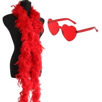 Federboas mit Herz Randlose Sonnenbrille, 2m Federboa Federschal Kostüm Boa Federn Schal für Damen für Kostüm Tanzen Hochzeit Party Halloween (Rot)