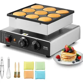 Vevor Mini-Pfannkuchenmaker kommerzielle Dutch mini Pfannkuchen Maschine, 9 Stk., 76 mm Durchmesser, Dorayaki-Backmaschine, 850 W, Temperatur- und ... - Silber