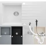 Homeline Granitspüle Küchenspüle Granit Siphon Einbauspüle Spülbecken Spüle Granit 76x45 Schwarz - Schwarz