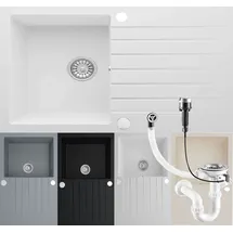 Homeline Granitspüle Küchenspüle Granit Siphon Einbauspüle Spülbecken Spüle Granit 76x45 Schwarz - Schwarz