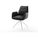 DELIFE Esszimmerstuhl Zoa-Flex Echt-Leder Schwarz Kreuzgestell konisch Edelstahl Taschenfederkern, Esszimmerstühle