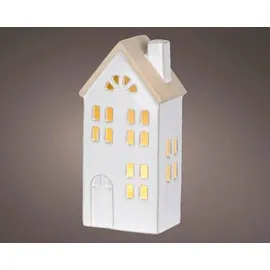 Kaemingk Lumineo Batterie LED Häuschen Weiß halbrundes Fenster 10 x 20,5 cm Prozellan - warmweiß